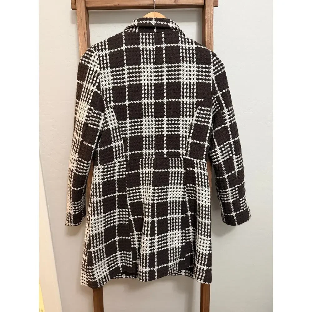 Last Kiss- Brown and Cream Plaid Coat- Medium - Picture 3 of 4